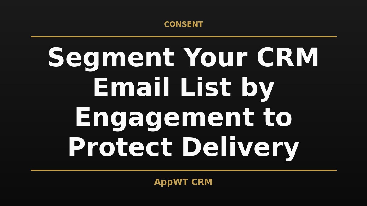 Black and gold title card reading Segment Your CRM Email List by Engagement to Protect Delivery, with the AppWT CRM name in gold along the bottom edge